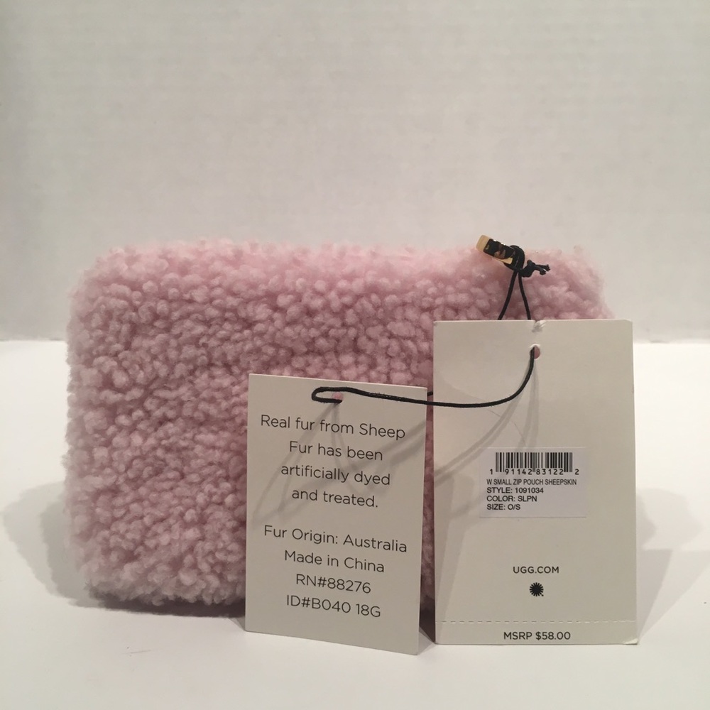 Ugg Small Zip Pouch Shell Pink Sheepskin Purse - Picture 2 of 5